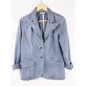Faded Glory Vintage Y2K Woman’s Medium Striped Blue White Jean Jacket